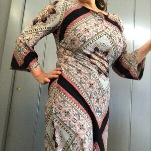 Geometric print dress (black, red, pale blue) size 12